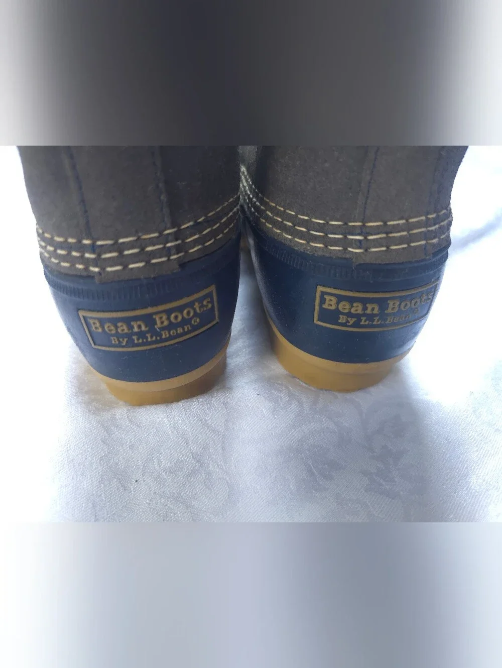 L.L. Bean Brown and Navy Bean Boots with Tan Sole Size 10